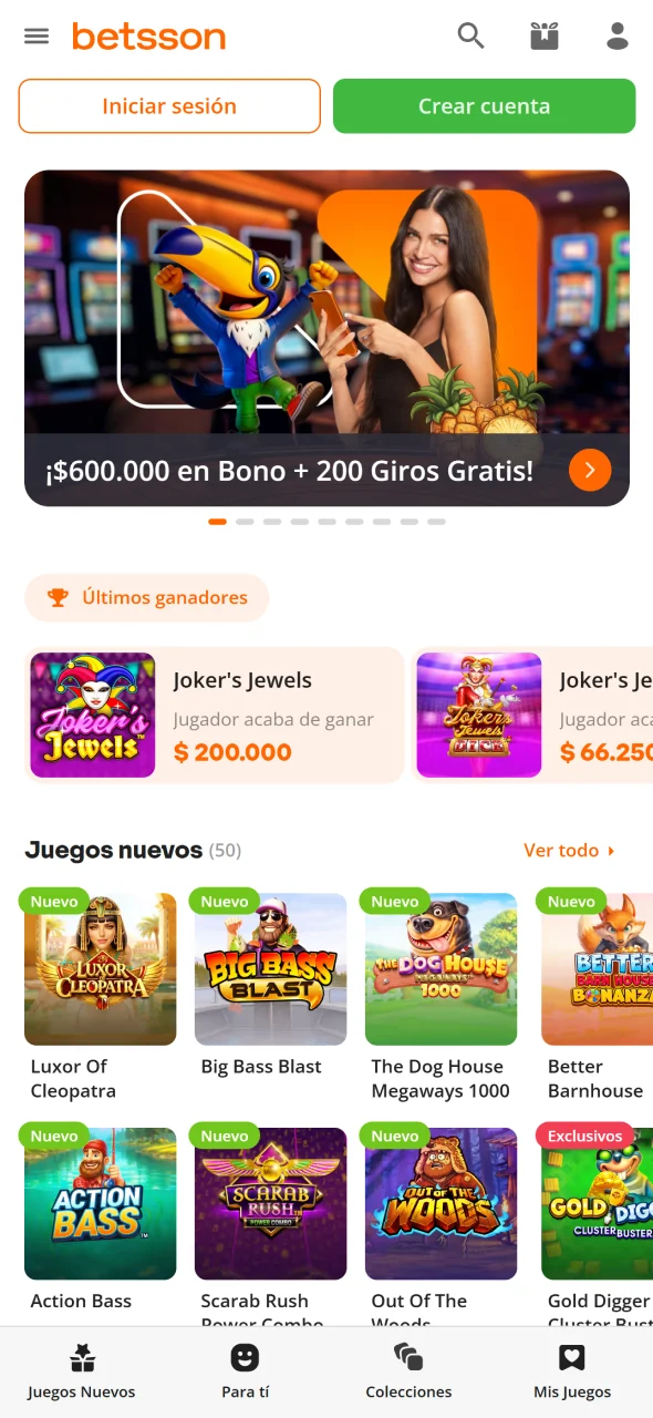 Explora el casino desde la App Betsson y descubre diferentes opciones de juego.