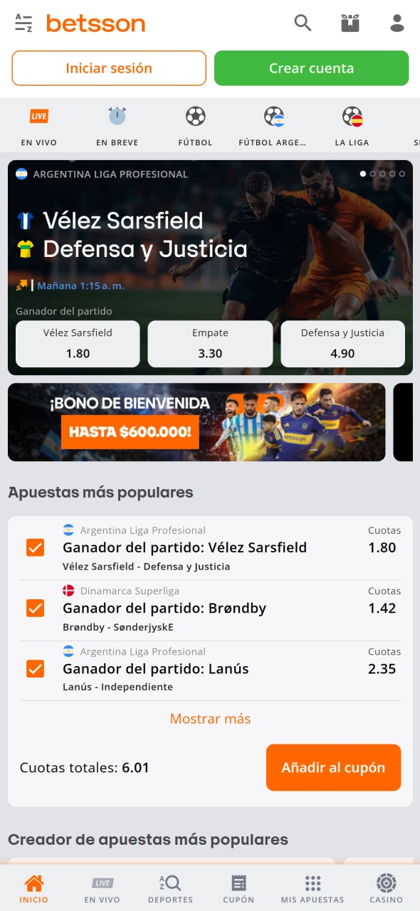 Accede al sport betting desde la aplicación Betsson y explora sus mercados.