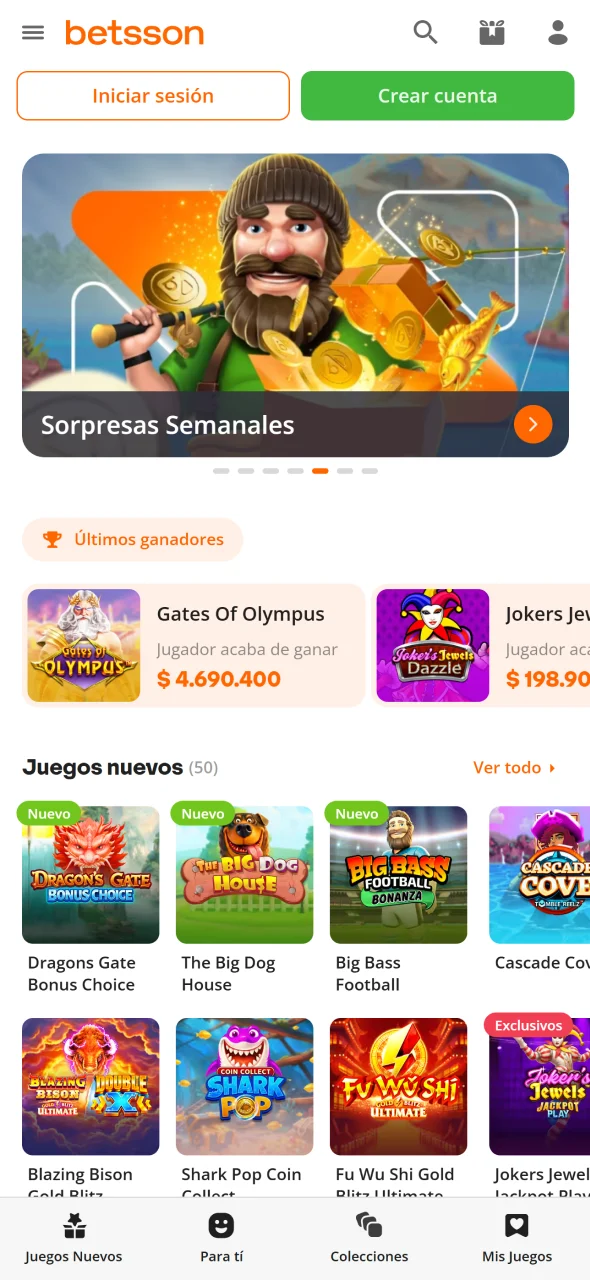Explora el casino desde la aplicación Betsson y descubre sus juegos.