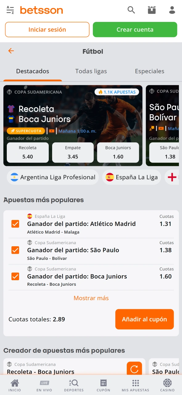 Elige tu liga favorita y explora sus mercados deportivos en Betsson.