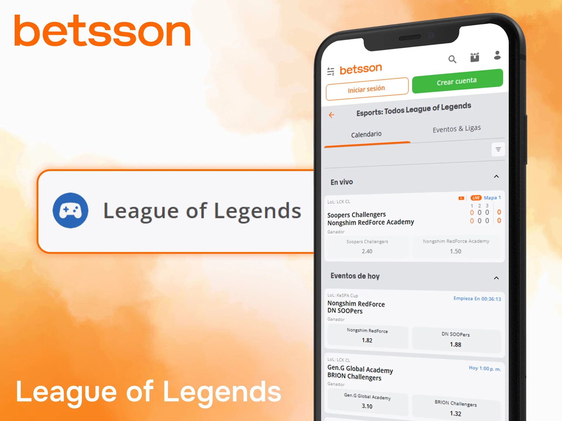 Descubre opciones de League of Legends para betting en Betsson móvil.