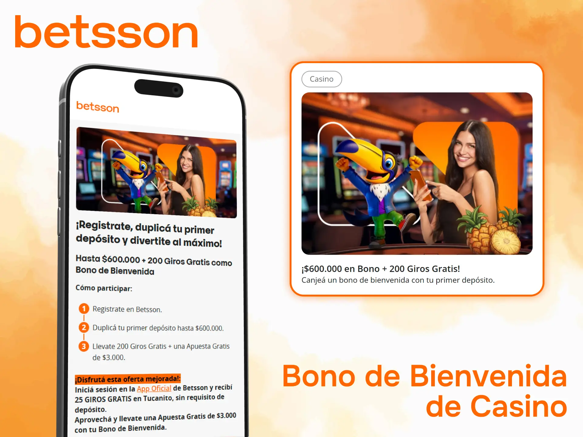 Explora el bono de bienvenida de casino disponible en la App Betsson.