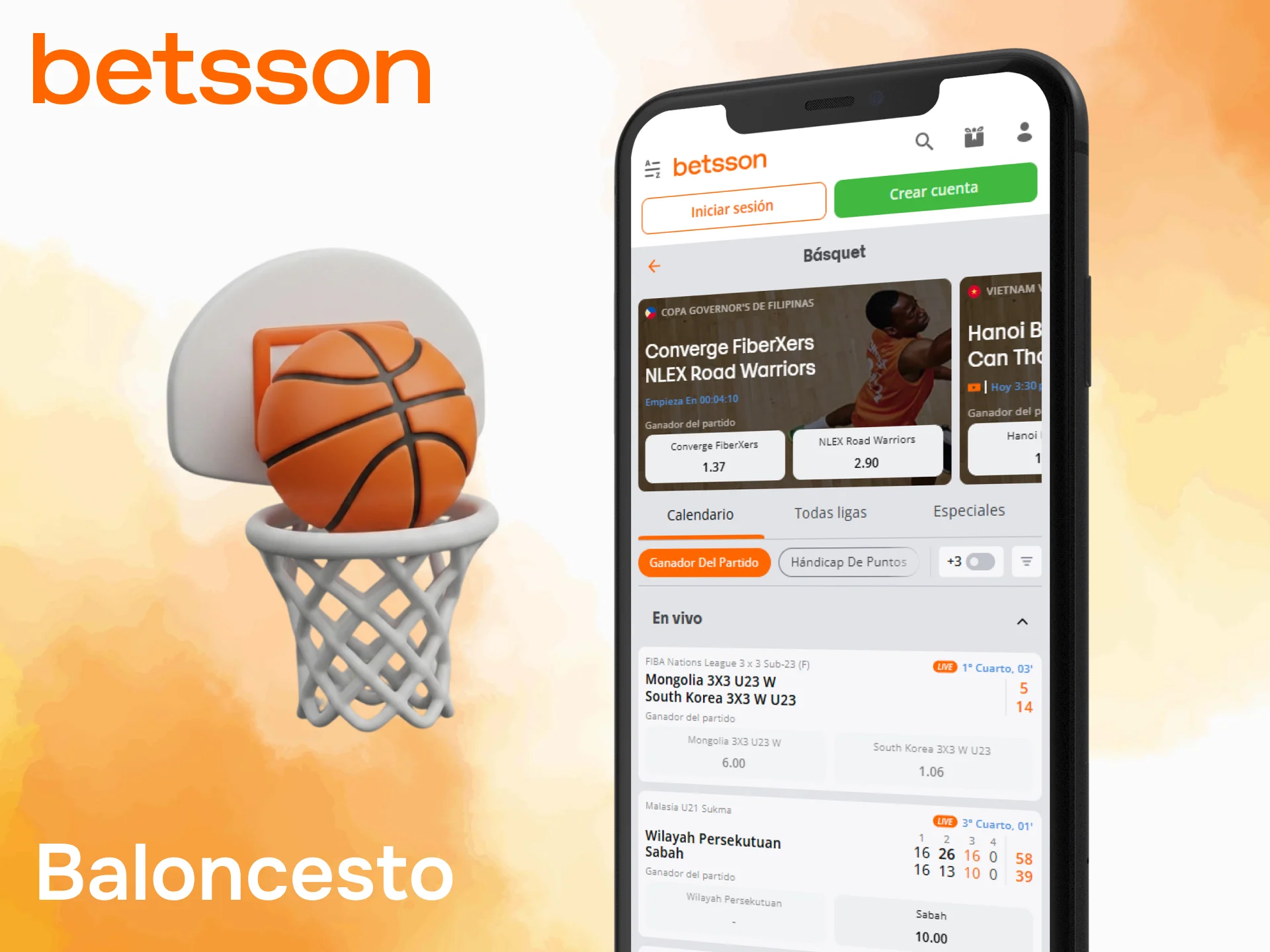 Explora mercados de baloncesto disponibles en la aplicación Betsson.