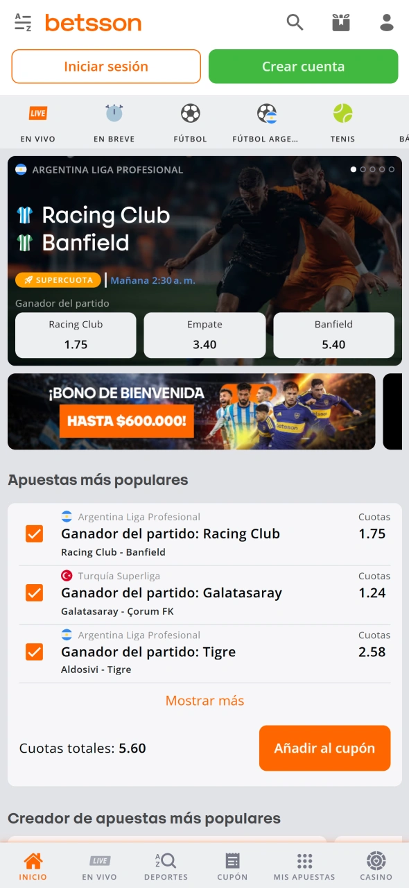 Realiza apuestas deportivas mediante la aplicación Betsson desde tu dispositivo.