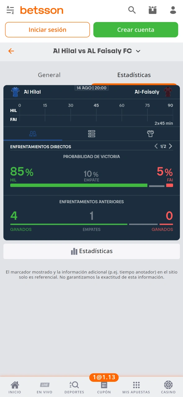 Observa el juego y sigue el resultado desde la aplicación Betsson.
