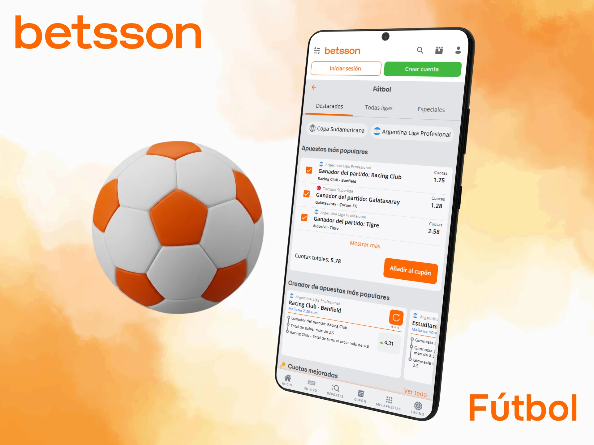 Realiza apuestas de fútbol mediante la aplicación móvil de Betsson.