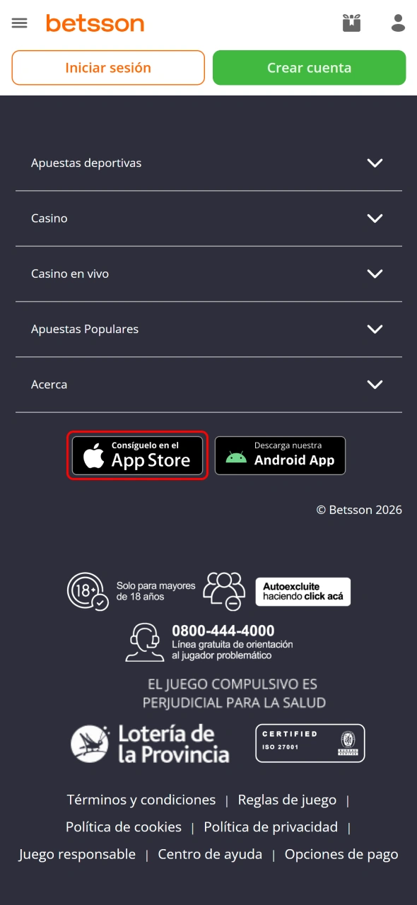 Haz clic en el enlace correspondiente para acceder a la aplicación Betsson.