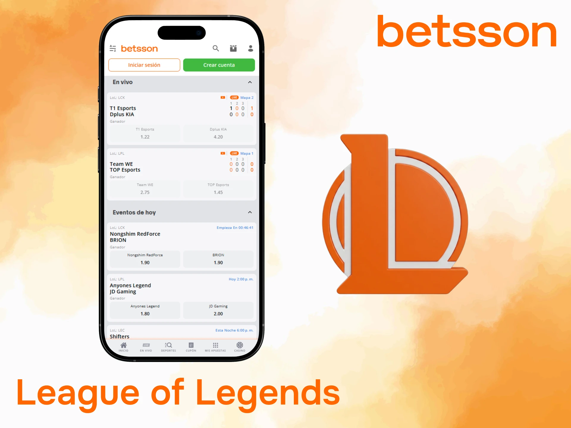 Realiza apuestas de LoL desde la aplicación móvil de Betsson.