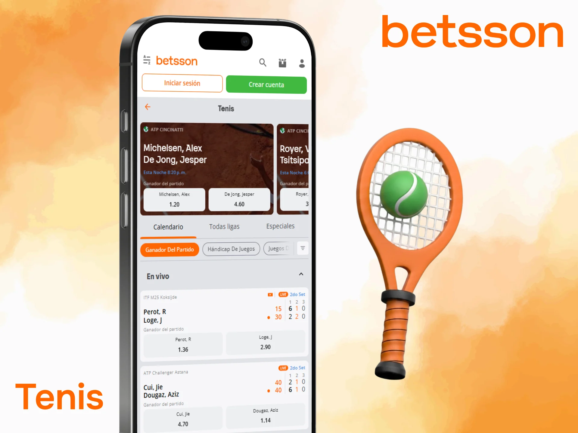 Apuesta en tenis desde la aplicación Betsson con facilidad.