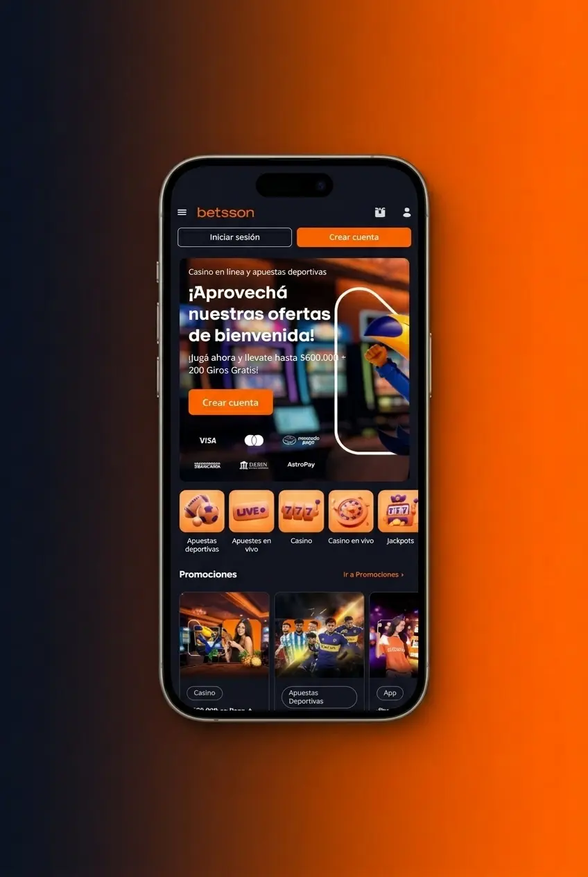 Captura de la app de Betsson para apuestas de básquetbol en dispositivo móvil, disponible en Android e iOS en Argentina