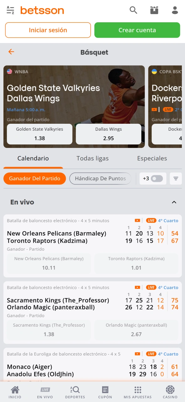 Selecciona un mercado deportivo y encuentra opciones de apuesta en Betsson.