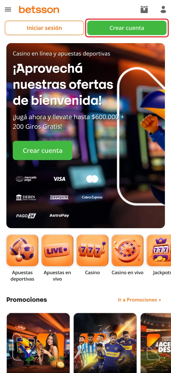 Abre el registro de Betsson CBA para comenzar a crear tu cuenta.