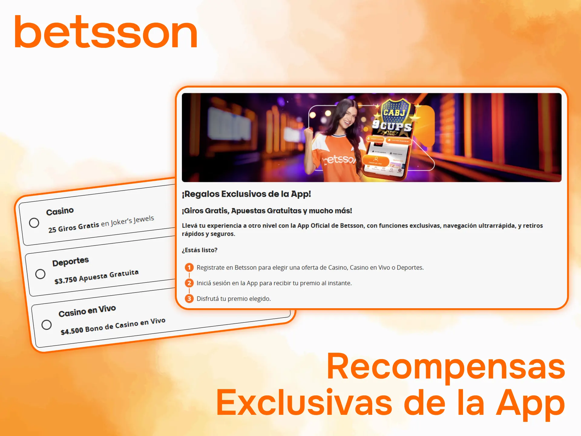Accede a recompensas exclusivas de la App Betsson para apostar.
