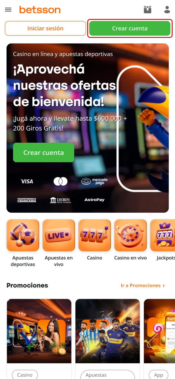 Inicia tu registro en Betsson PBA y comienza a disfrutar sus opciones.