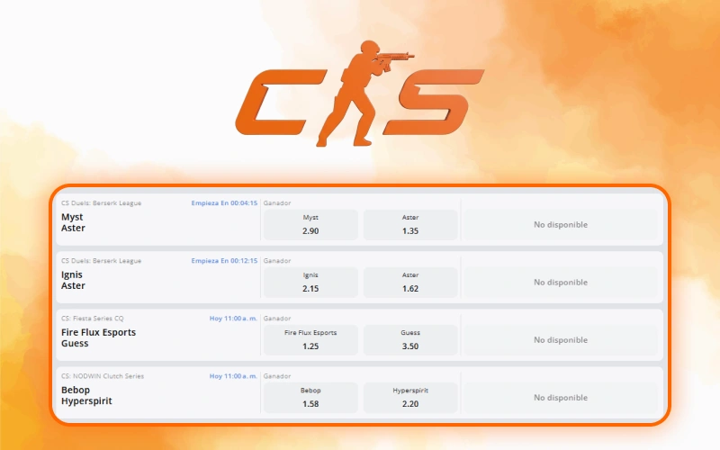 Realiza apuestas de CS2 mediante los mercados esports de Betsson.