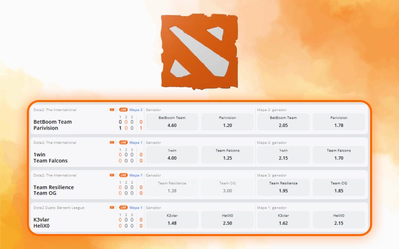 Explora eventos de Dota 2 y apuesta mediante Betsson.