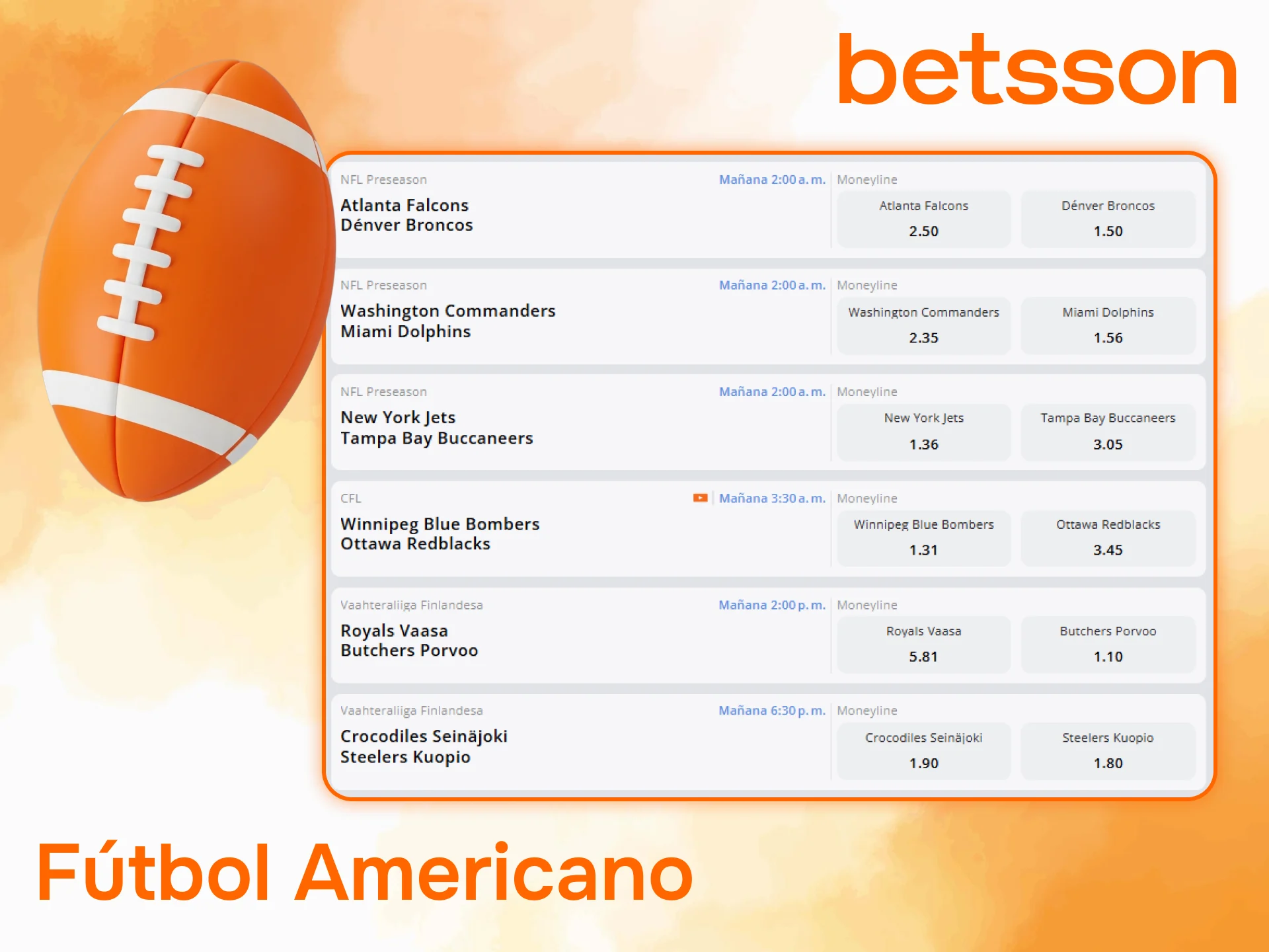 Explora mercados de fútbol americano disponibles para apostar mediante Betsson.