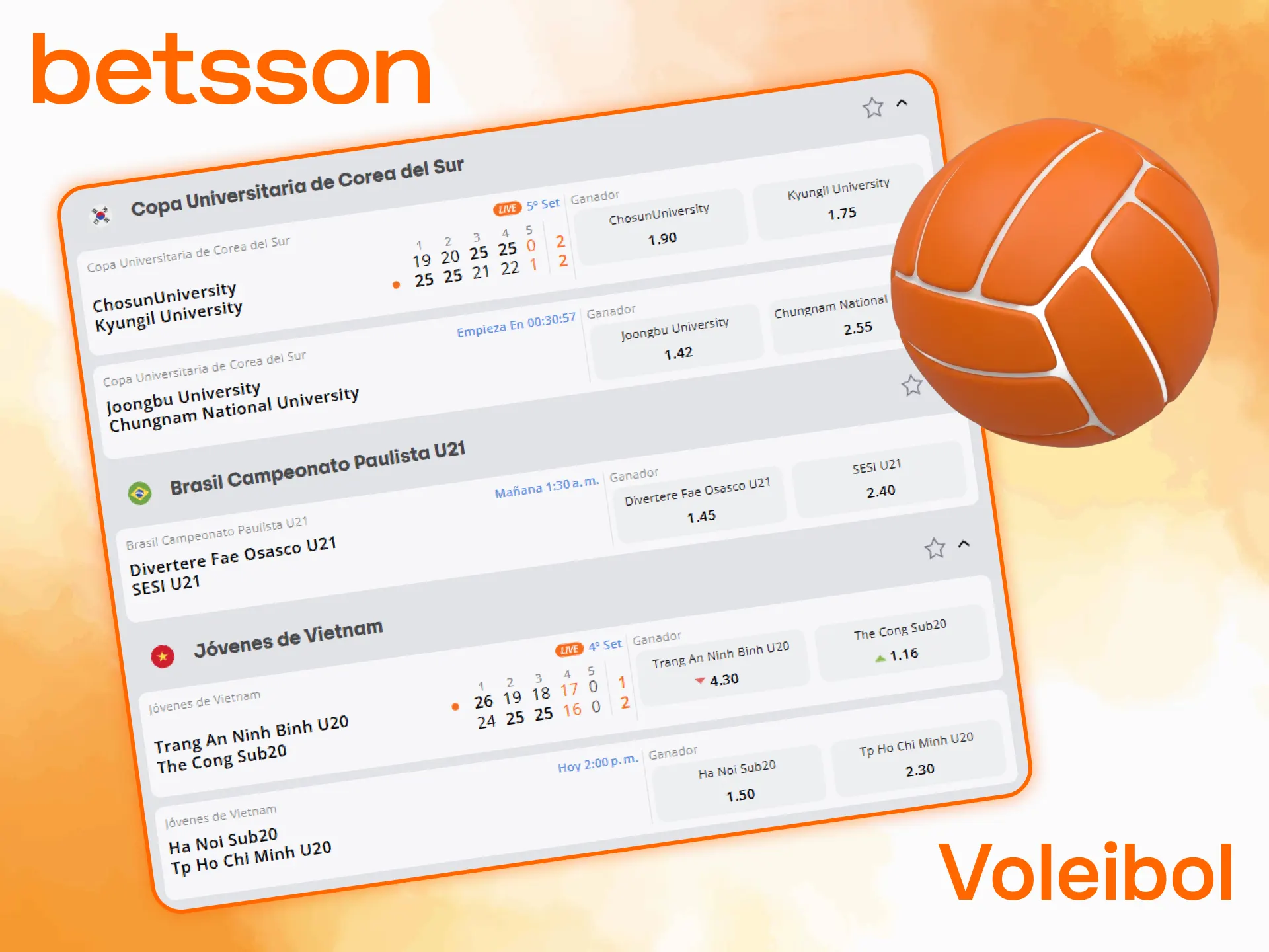 Disfruta apuestas de voleibol disponibles actualmente en la plataforma Betsson.